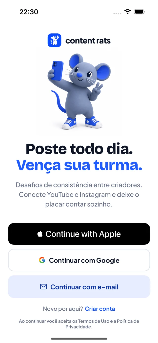 Tela de entrada do app com o mascote